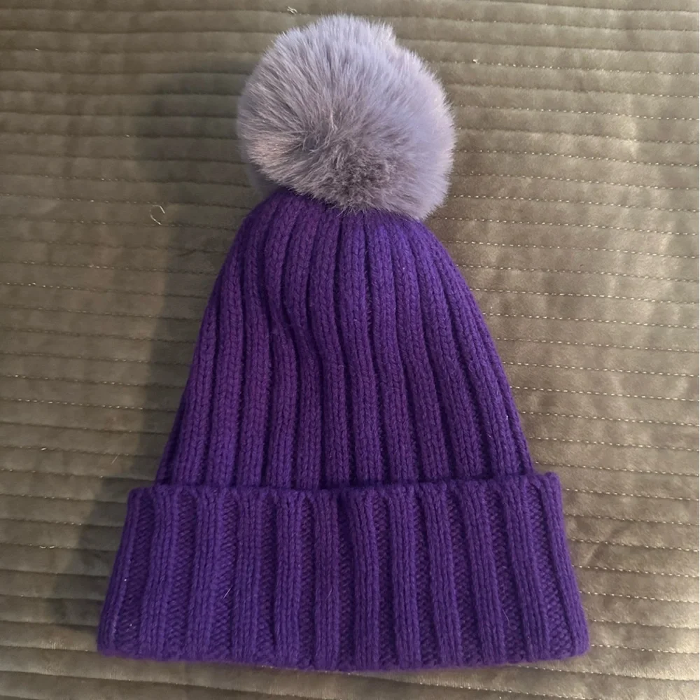Athleta Purple Ribbed Knit Pom Beanie Hat - Picture 10 of 10